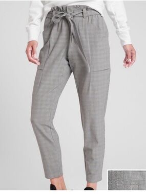 Athleta Gray Plaid Paperbag Ankle Pants
